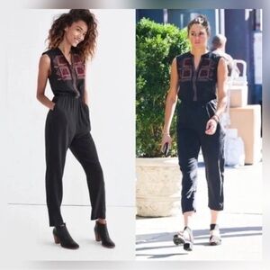 Madewell Embroidered Silk Folkway Jumpsuit in Black Sleeveless Crop Leg Size 2